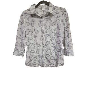 Coldwater Creek‎ Paisley Button Down 3/4 Sleeve Top Career Casual Size 14